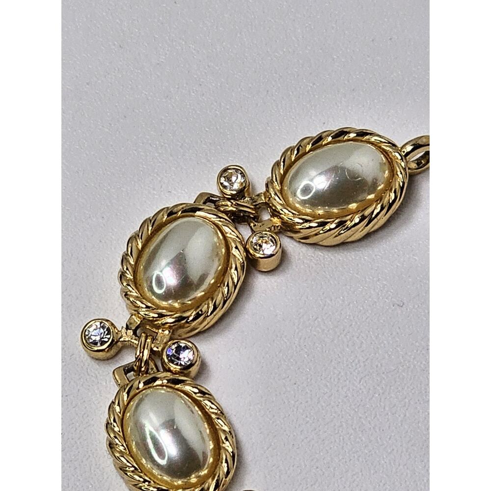 Vintage Christian Dior Gold Plated - White Cabochon & Clear Stones Bracelet 8" - Picture 5 of 8